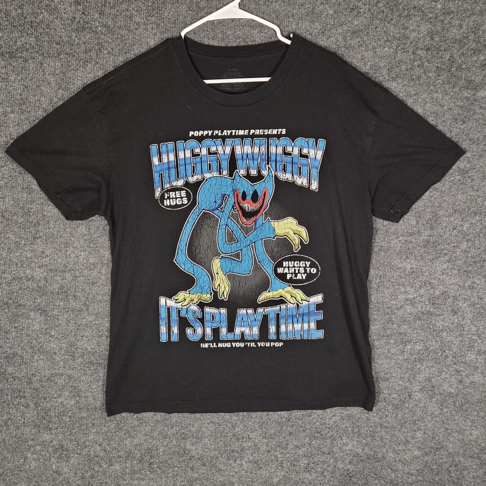 Poppy Playtime Huggy Wuggy Graphic T Shirt Black Horror Game Tee Youth XL